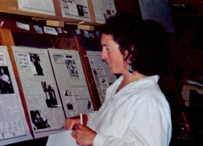 Me, checking the boards at the Martha's Vineyard Times. You can tell it was back in the Pleistocene because the paste-up was pre-digital. October 1993.